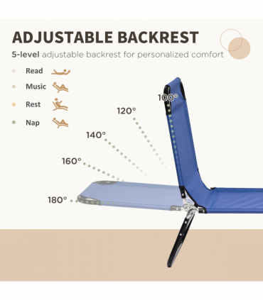 Outsunny  Folding Sun Loungers Set of 2 with Adjustable Backrest, Blue