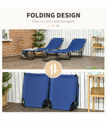 Outsunny  Folding Sun Loungers Set of 2 with Adjustable Backrest, Blue