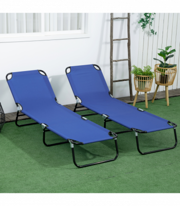 Outsunny  Folding Sun Loungers Set of 2 with Adjustable Backrest, Blue