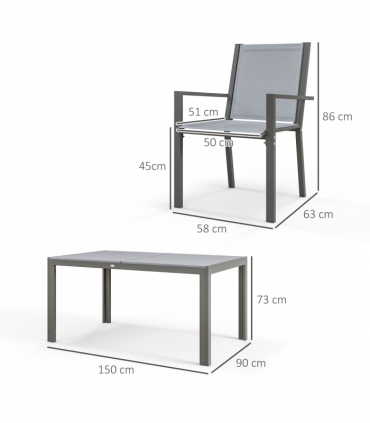 Outsunny 7 PCs Garden Dining Set, Wood-plastic Composite Table & 6 Chairs, Grey