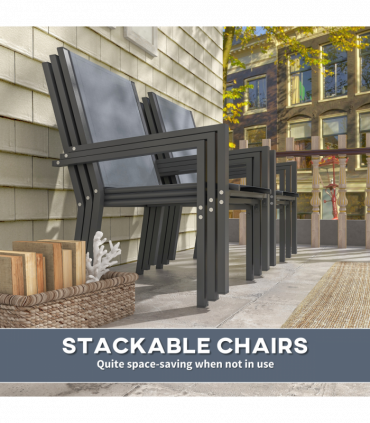 Outsunny 7 PCs Garden Dining Set, Wood-plastic Composite Table & 6 Chairs, Grey