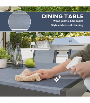 Outsunny 7 PCs Garden Dining Set, Wood-plastic Composite Table & 6 Chairs, Grey