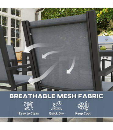 Outsunny 7 PCs Garden Dining Set, Wood-plastic Composite Table & 6 Chairs, Grey