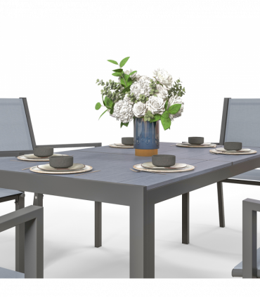 Outsunny 7 PCs Garden Dining Set, Wood-plastic Composite Table & 6 Chairs, Grey