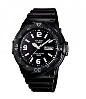 Casio Mens Day Date Black Dial & Black Rubber Strap Watch - MRW-200H-1B2VDF