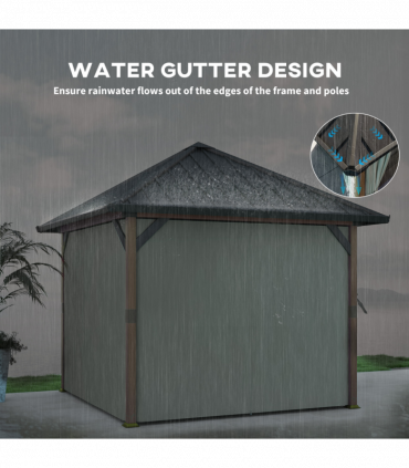 Outsunny 3 x 3(m) Metal Hardtop Gazebo with Netting and Curtains, Walnut