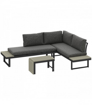 Outsunny 4 Seater L Shaped Aluminium Garden Furniture Set with Coffee Table