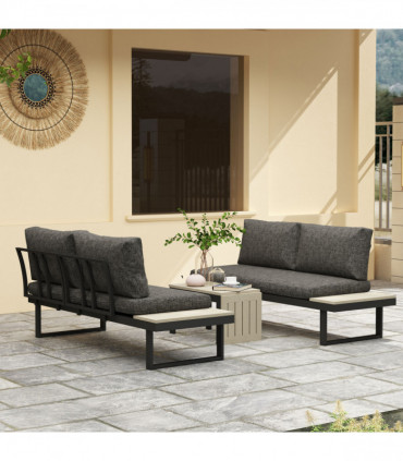 Outsunny 4 Seater L Shaped Aluminium Garden Furniture Set with Coffee Table