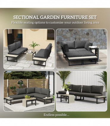 Outsunny 4 Seater L Shaped Aluminium Garden Furniture Set with Coffee Table