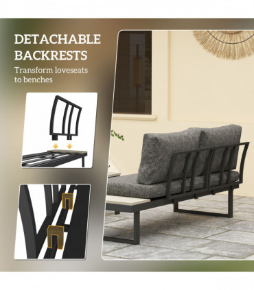 Outsunny 4 Seater L Shaped Aluminium Garden Furniture Set with Coffee Table