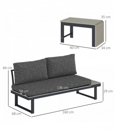 Outsunny 4 Seater L Shaped Aluminium Garden Furniture Set with Coffee Table