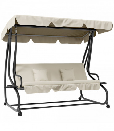 Outsunny 2-in-1 Garden Swing Chair for 3 Person w/ Adjustable Canopy, Cream