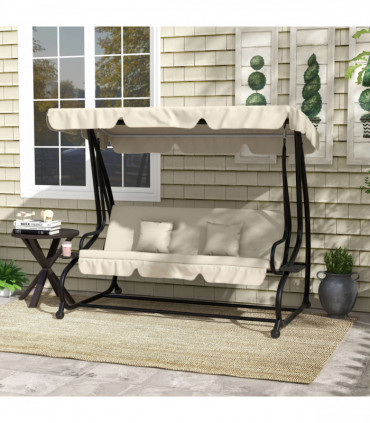 Outsunny 2-in-1 Garden Swing Chair for 3 Person w/ Adjustable Canopy, Cream