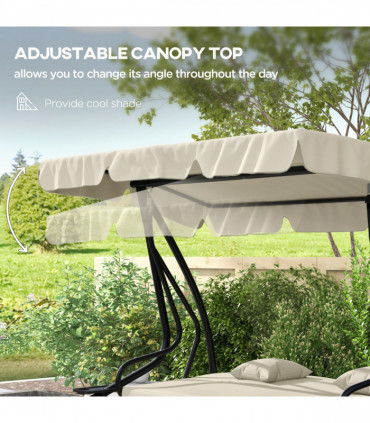 Outsunny 2-in-1 Garden Swing Chair for 3 Person w/ Adjustable Canopy, Cream