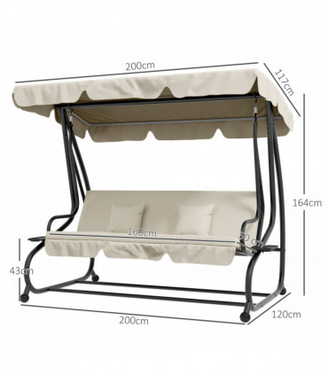 Outsunny 2-in-1 Garden Swing Chair for 3 Person w/ Adjustable Canopy, Cream