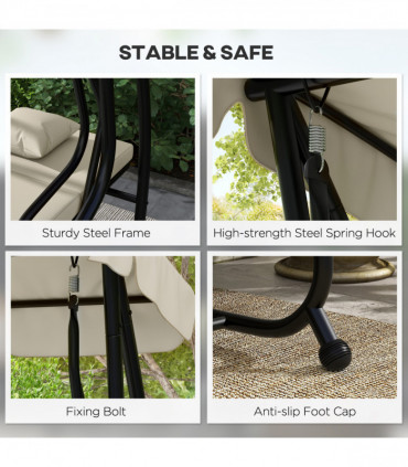 Outsunny 2-in-1 Garden Swing Chair for 3 Person w/ Adjustable Canopy, Cream