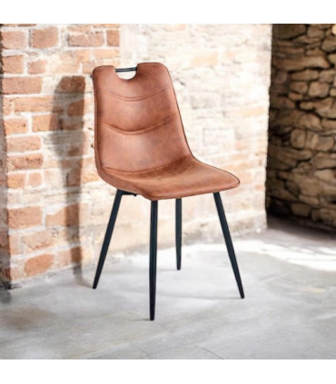 BROWN FAUX LEATHER CHAIR BLACK METAL LEGS