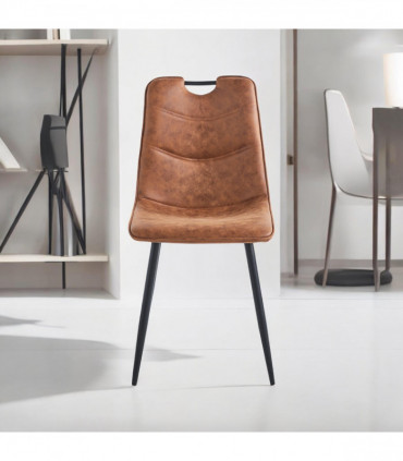 BROWN FAUX LEATHER CHAIR BLACK METAL LEGS