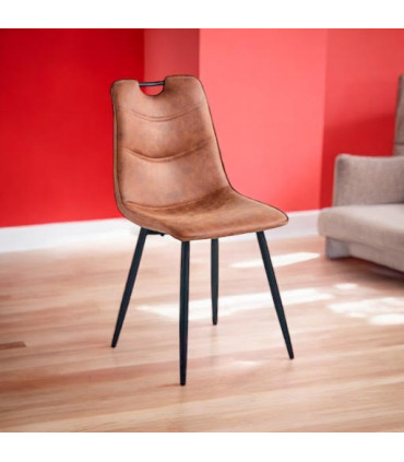 BROWN FAUX LEATHER CHAIR BLACK METAL LEGS