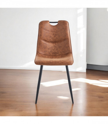BROWN FAUX LEATHER CHAIR BLACK METAL LEGS