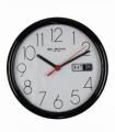 Wm.Widdop Day/Date Wall Clk-Black Case White Dial 8.5"Rnd