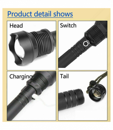 USB Recharge LED Flashlight 3 Lighting Modes Outdoor Camping Hiking Flashlight Work Light