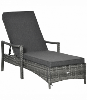 Rattan Single Sun Lounger Reclining Chair 4 Adjustable Backrest & Cushion Grey