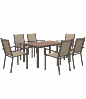 Outsunny 7 PCs Garden Dining Set, Wood-plastic Composite Table & 6 Chairs, Khaki