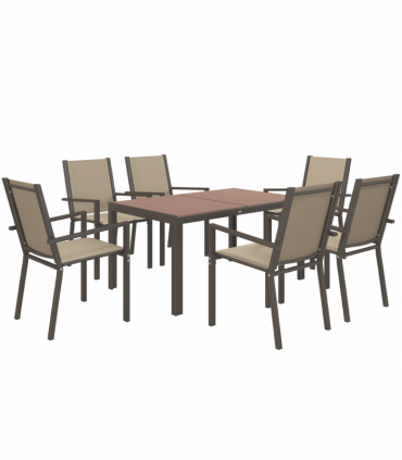 Outsunny 7 PCs Garden Dining Set, Wood-plastic Composite Table & 6 Chairs, Khaki