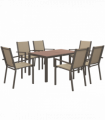 Outsunny 7 PCs Garden Dining Set, Wood-plastic Composite Table & 6 Chairs, Khaki