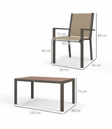 Outsunny 7 PCs Garden Dining Set, Wood-plastic Composite Table & 6 Chairs, Khaki