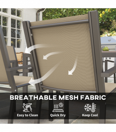 Outsunny 7 PCs Garden Dining Set, Wood-plastic Composite Table & 6 Chairs, Khaki