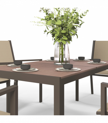 Outsunny 7 PCs Garden Dining Set, Wood-plastic Composite Table & 6 Chairs, Khaki