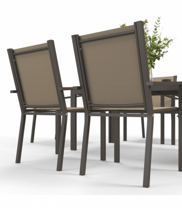 Outsunny 7 PCs Garden Dining Set, Wood-plastic Composite Table & 6 Chairs, Khaki