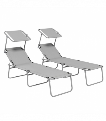 Outsunny Outdoor Foldable Sun Lounger Set of 2, Light Grey