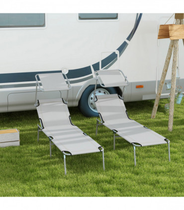 Outsunny Outdoor Foldable Sun Lounger Set of 2, Light Grey