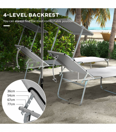Outsunny Outdoor Foldable Sun Lounger Set of 2, Light Grey