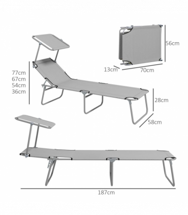Outsunny Outdoor Foldable Sun Lounger Set of 2, Light Grey
