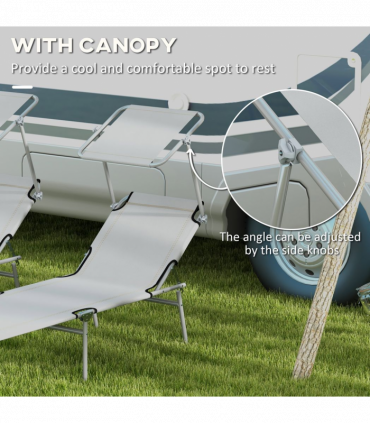 Outsunny Outdoor Foldable Sun Lounger Set of 2, Light Grey