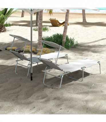Outsunny Outdoor Foldable Sun Lounger Set of 2, Light Grey