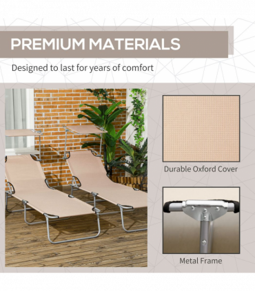 Outsunny Folding Sun Lounger Set of 2 with Sunshade Adjustable Backrest Brown