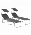 Outsunny Folding Sun Lounger Set of 2 with Sunshade Adjustable Backrest Grey