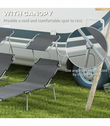 Outsunny Folding Sun Lounger Set of 2 with Sunshade Adjustable Backrest Grey