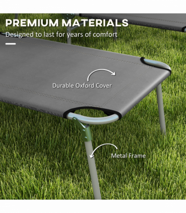 Outsunny Folding Sun Lounger Set of 2 with Sunshade Adjustable Backrest Grey