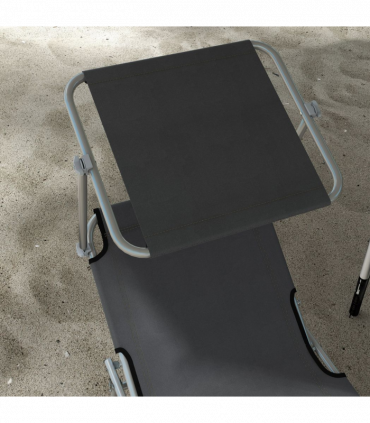 Outsunny Folding Sun Lounger Set of 2 with Sunshade Adjustable Backrest Grey
