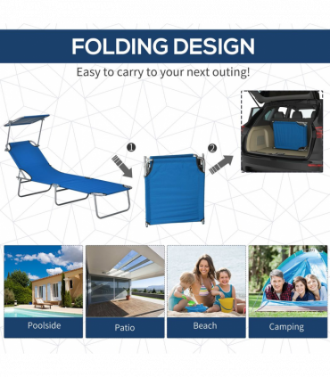 Outsunny Folding Sun Lounger Set of 2 with Sunshade Adjustable Backrest Blue
