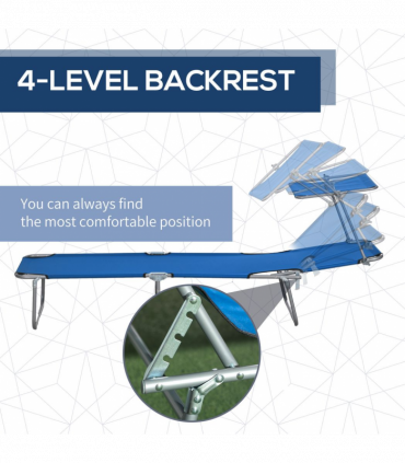 Outsunny Folding Sun Lounger Set of 2 with Sunshade Adjustable Backrest Blue