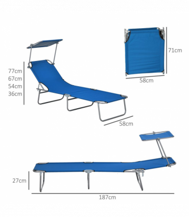 Outsunny Folding Sun Lounger Set of 2 with Sunshade Adjustable Backrest Blue