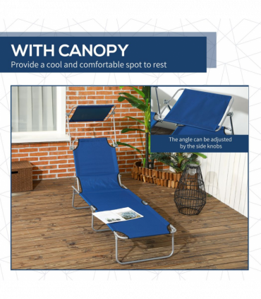 Outsunny Folding Sun Lounger Set of 2 with Sunshade Adjustable Backrest Blue