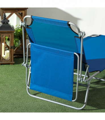 Outsunny Folding Sun Lounger Set of 2 with Sunshade Adjustable Backrest Blue